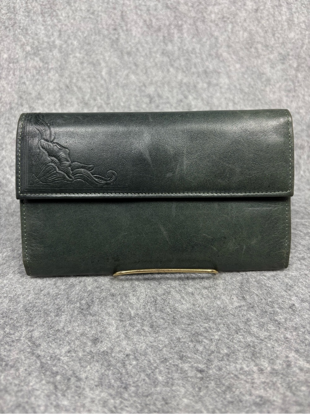 Vintage Amity Cowhide Dark Green Leather Wallet Organizer